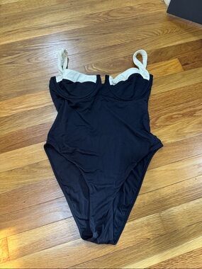 Monday Swimwear Black One-Piece with Cream Logo
